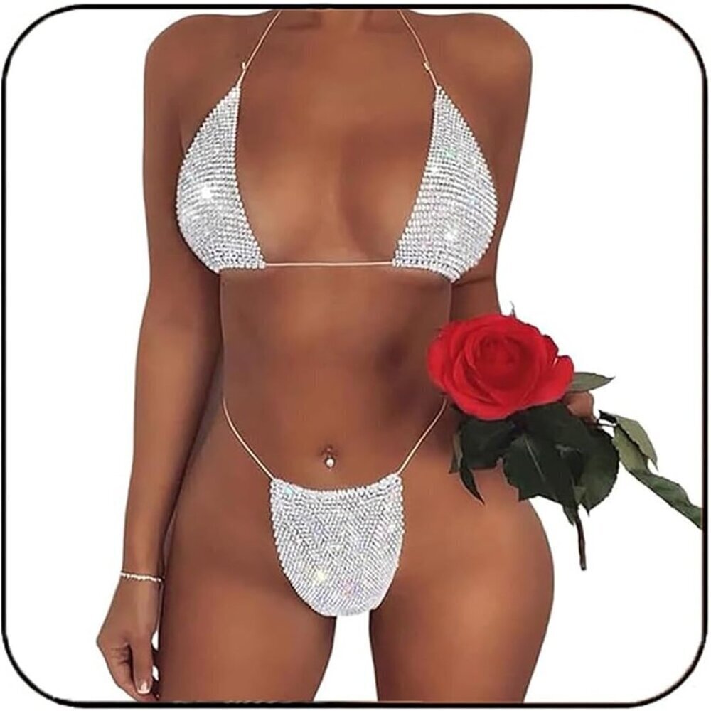 Mesh Rhinestone Body Chain Set Beach Chest Belly Jewelry for Women